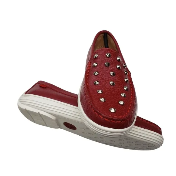 Marc Joseph | NIB Louisville Red Grainy Leather Studded Loafers Girl's 1.5