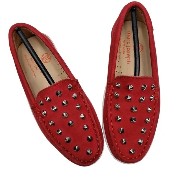 Marc Joseph | NIB Louisville Red Nobuck Leather Preppy Studded Loafers Girl's 11