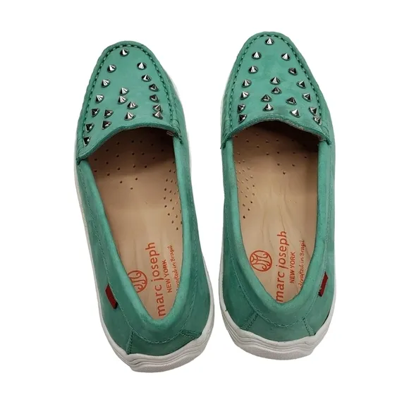 Marc Joseph | NIB Louisville Turquoise Nobuck Leather Studded Loafers Girl's 2