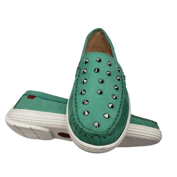 Marc Joseph | NIB Louisville Turquoise Nobuck Leather Studded Loafers Girl's 2