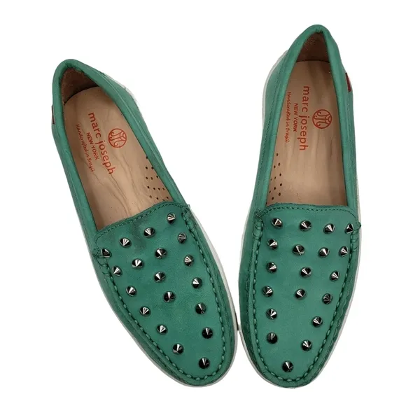 Marc Joseph | NIB Louisville Turquoise Nobuck Leather Studded Loafers Girl's 2