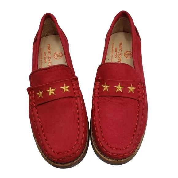 Marc Joseph | NIB Madison Red Nobuck Gold Star Preppy Leather Loafers Girl 11.5