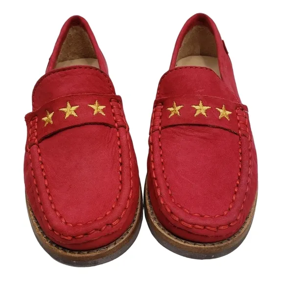 Marc Joseph | NIB Madison Red Nobuck Gold Star Preppy Leather Loafers Girl 11.5