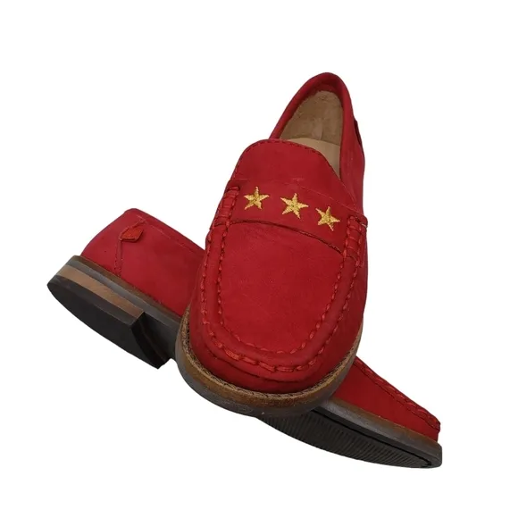 Marc Joseph | NIB Madison Red Nobuck Gold Star Preppy Leather Loafers Girl 11.5