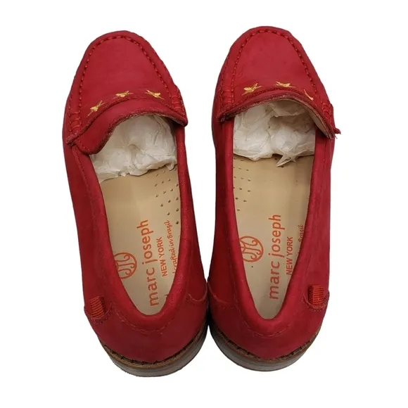 Marc Joseph | NIB Madison Red Nobuck Gold Star Preppy Leather Loafers Girl 11.5