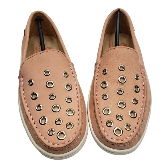 Marc Joseph | NIB Mott St Blush Nobuck Silver Grommet Leather Loafers Girl's 4