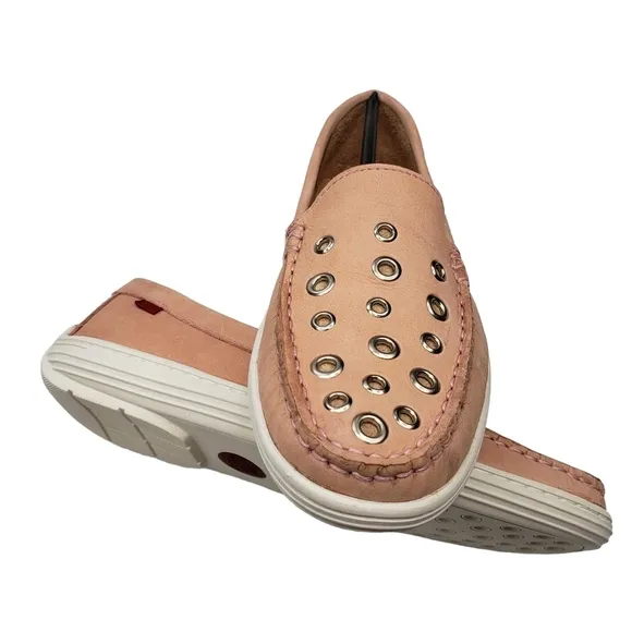 Marc Joseph | NIB Mott St Blush Nobuck Silver Grommet Leather Loafers Girl's 4