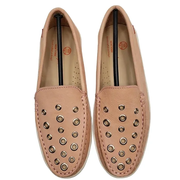 Marc Joseph | NIB Mott St Blush Nobuck Silver Grommet Leather Loafers Girl's 4