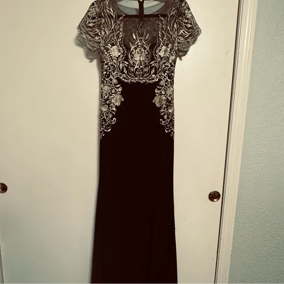 Marchesa Notte Gilded Illusion Embroidered Dress Sz 0