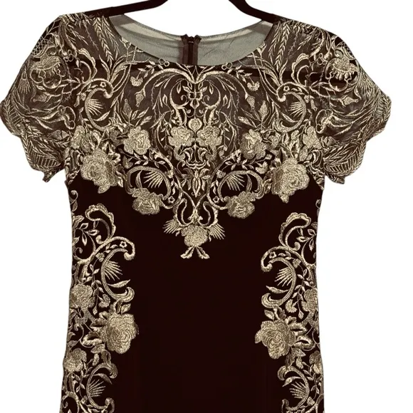 Marchesa Notte Gilded Illusion Embroidered Dress Sz 0