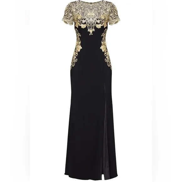 Marchesa Notte Gilded Illusion Embroidered Dress Sz 0