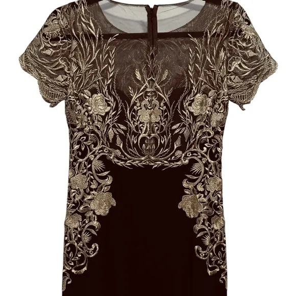 Marchesa Notte Gilded Illusion Embroidered Dress Sz 0