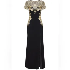 Marchesa Notte Gilded Illusion Embroidered Dress Sz 0
