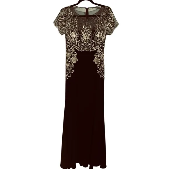 Marchesa Notte Gilded Illusion Embroidered Dress Sz 0