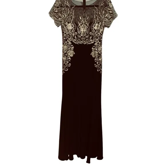 Marchesa Notte Gilded Illusion Embroidered Dress Sz 0