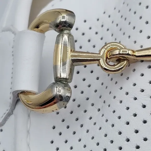 Mario Muzi White Leather Loafers Gold Hardware Laser Cutouts Women's Size 39