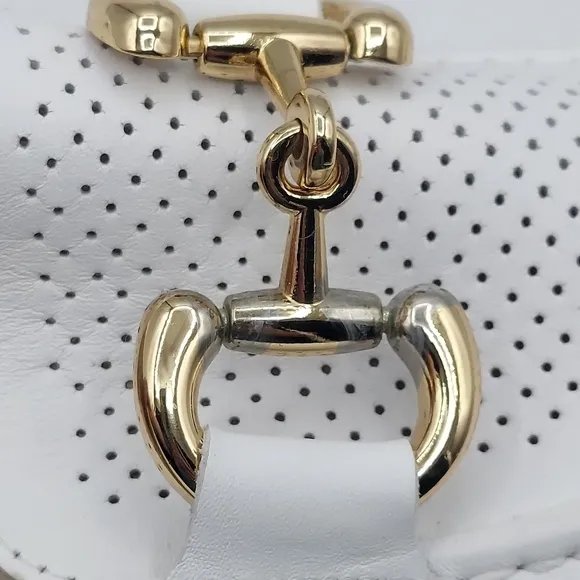 Mario Muzi White Leather Loafers Gold Hardware Laser Cutouts Women's Size 39
