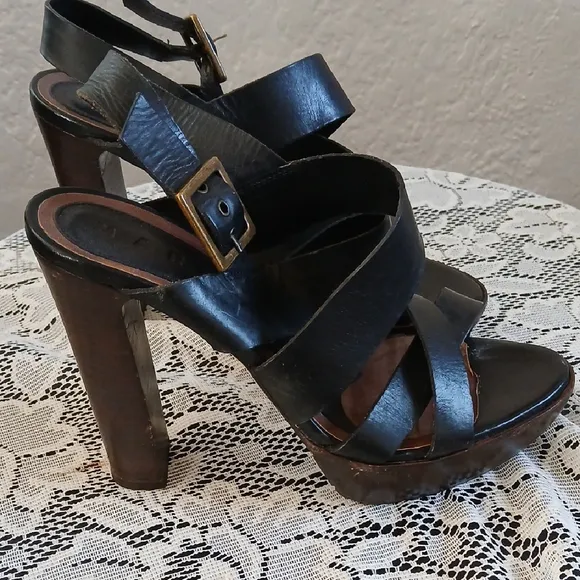 Marni Black and Brown High Heel Sandals