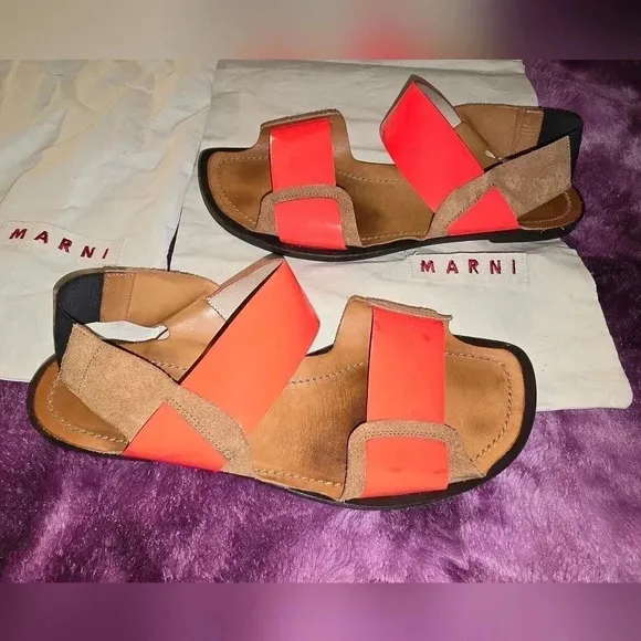 Marni Flat Sandals Fuoco Slingback Womens Shoe Size US 10.5 EU 40.5