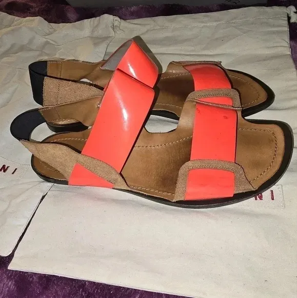 Marni Flat Sandals Fuoco Slingback Womens Shoe Size US 10.5 EU 40.5