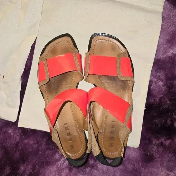 Marni Flat Sandals Fuoco Slingback Womens Shoe Size US 10.5 EU 40.5