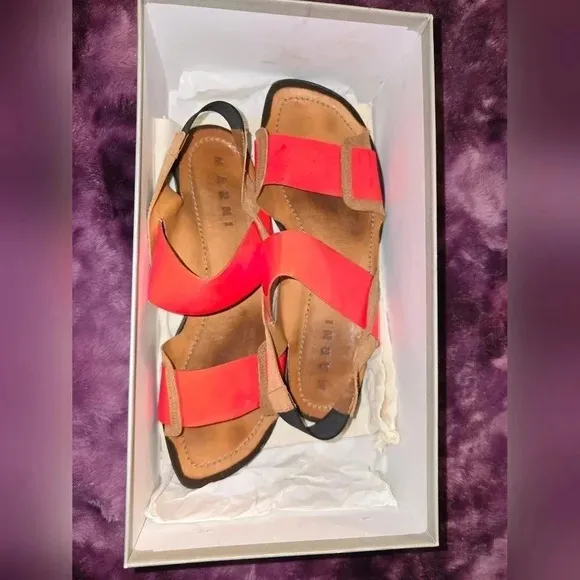 Marni Flat Sandals Fuoco Slingback Womens Shoe Size US 10.5 EU 40.5