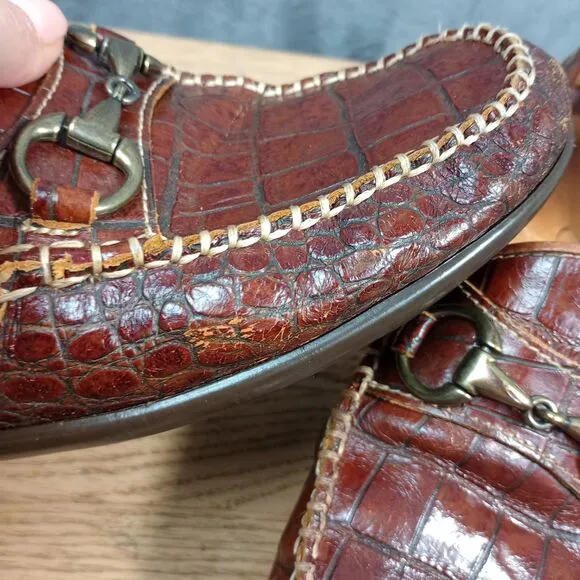 Martin Dingman Saxon Alligator Grain Leather Horsebit Loafers Men's US 11 Brazil