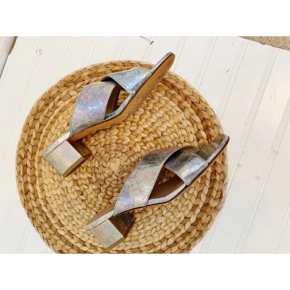 Maryam Nassir Zadeh iridescent silver leather sandal mules 10