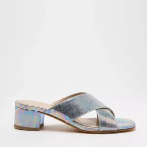 Maryam Nassir Zadeh iridescent silver leather sandal mules 10