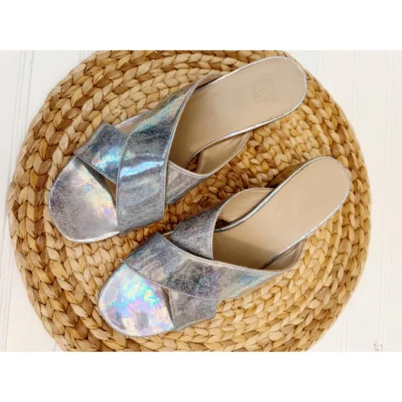 Maryam Nassir Zadeh iridescent silver leather sandal mules 10