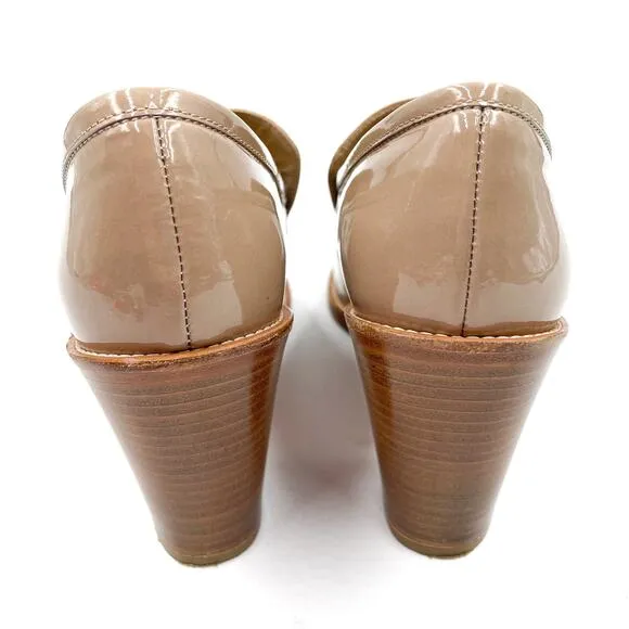 Maryam Nassir Zadeh Nora Heeled Loafers Patent Leather Cream Pump Sz 37 / 7 US
