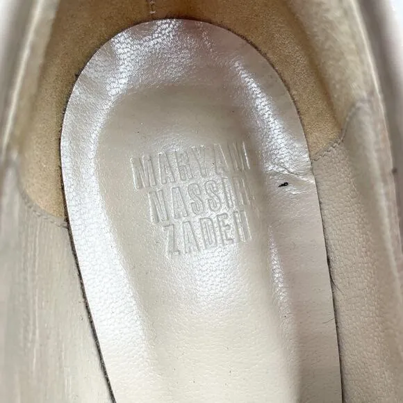 Maryam Nassir Zadeh Nora Heeled Loafers Patent Leather Cream Pump Sz 37 / 7 US