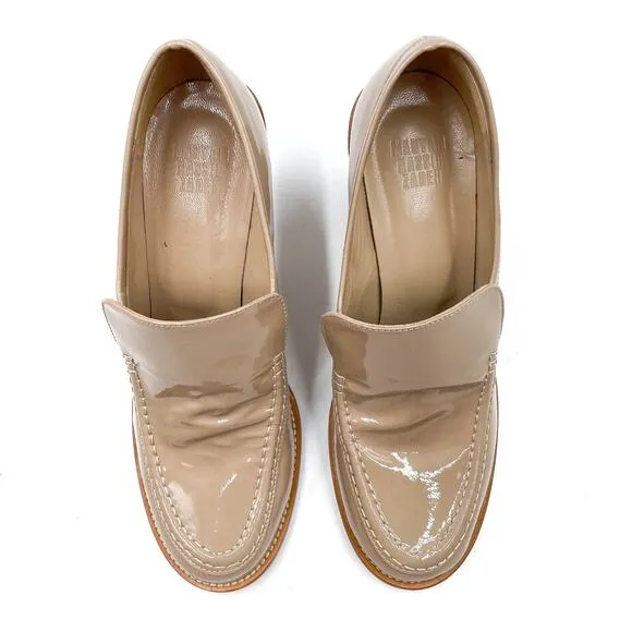 Maryam Nassir Zadeh Nora Heeled Loafers Patent Leather Cream Pump Sz 37 / 7 US