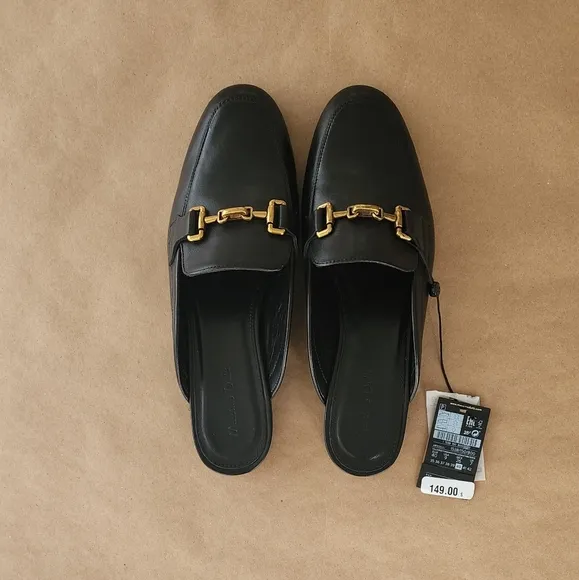 MASSIMO DUTTI Black Leather Mule Loafers Shoes Size 9 NWT