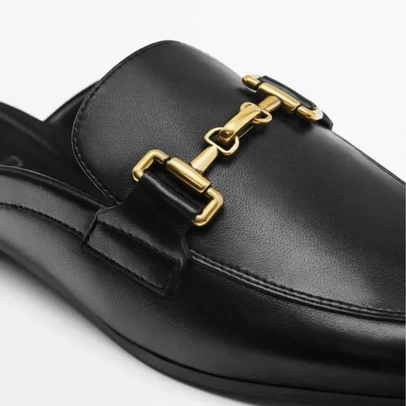 MASSIMO DUTTI Black Leather Mule Loafers Shoes Size 9 NWT