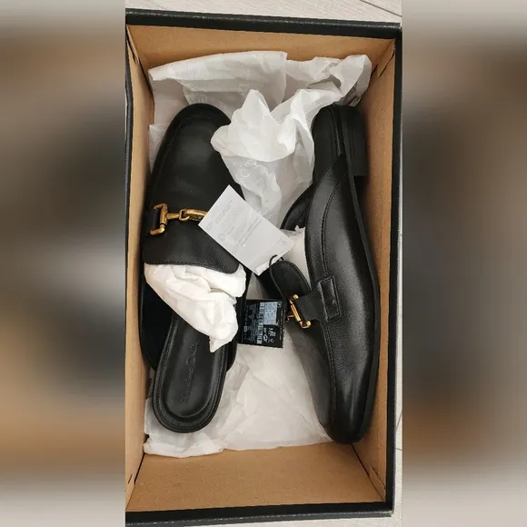 MASSIMO DUTTI Black Leather Mule Loafers Shoes Size 9 NWT