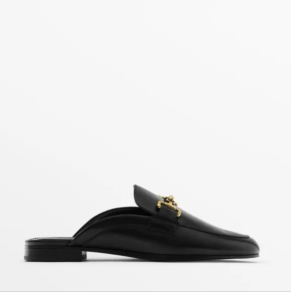 MASSIMO DUTTI Black Leather Mule Loafers Shoes Size 9 NWT