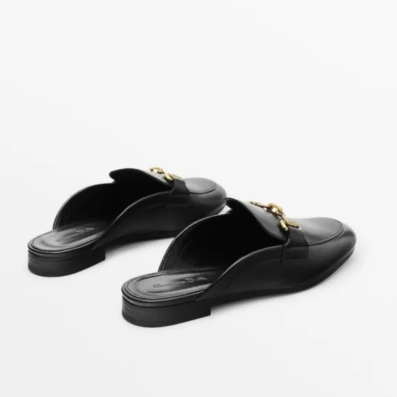 MASSIMO DUTTI Black Leather Mule Loafers Shoes Size 9 NWT