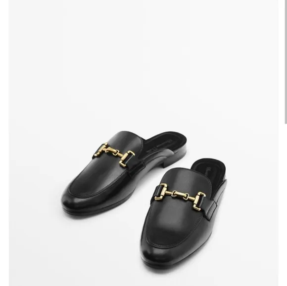 MASSIMO DUTTI Black Leather Mule Loafers Shoes Size 9 NWT
