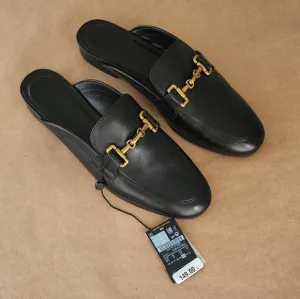 MASSIMO DUTTI Black Leather Mule Loafers Shoes Size 9 NWT