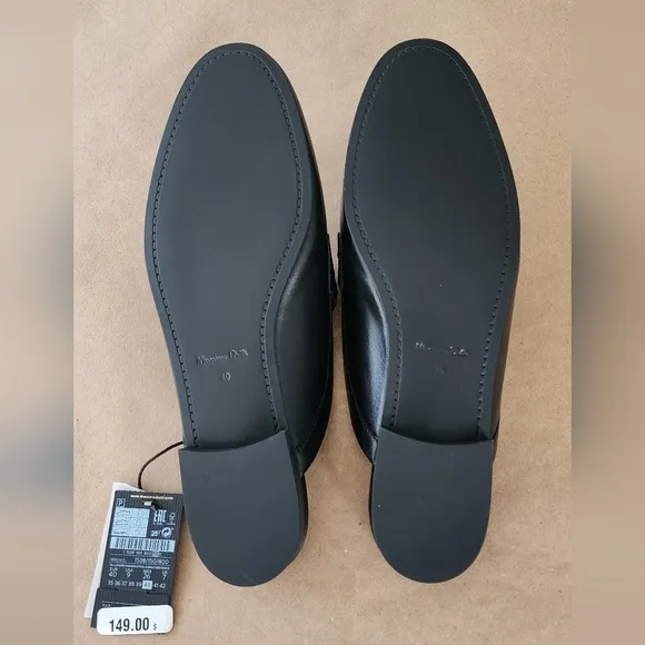 MASSIMO DUTTI Black Leather Mule Loafers Shoes Size 9 NWT