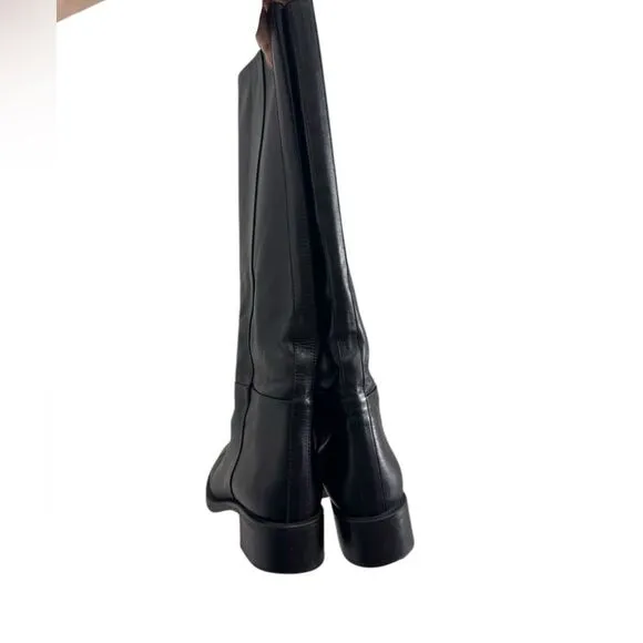 Massimo Dutti Heeled Black Leather Riding Boots