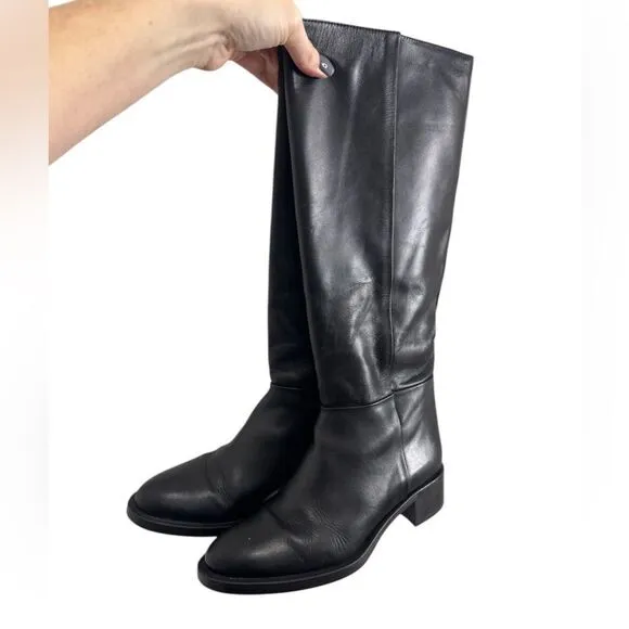 Massimo Dutti Heeled Black Leather Riding Boots