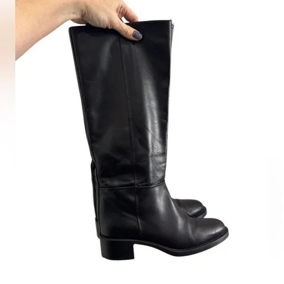 Massimo Dutti Heeled Black Leather Riding Boots