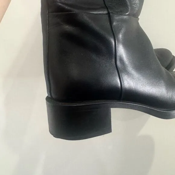 Massimo Dutti Heeled Black Leather Riding Boots