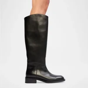 Massimo Dutti Heeled Black Leather Riding Boots