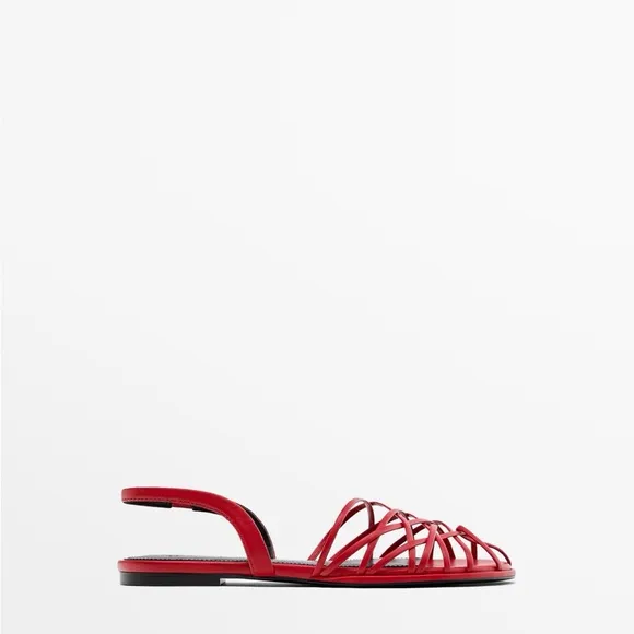 Massimo Dutti Red Strappy Slingback Sandals