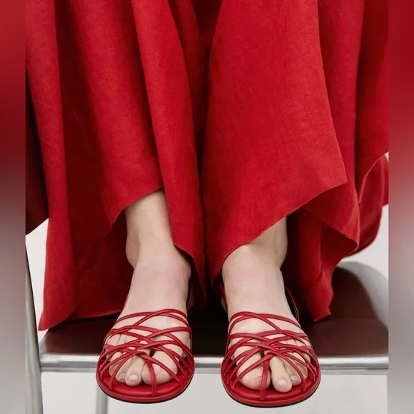 Massimo Dutti Red Strappy Slingback Sandals