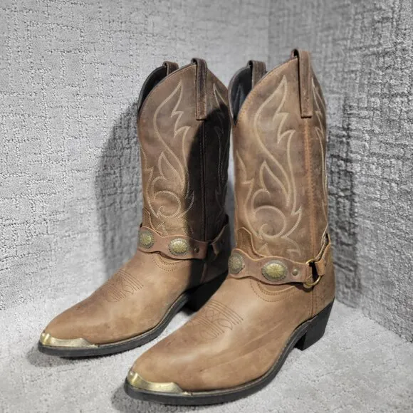 Masterson RB918 Men's Size 9 EW Brown Distressed Leather Harness Western Boots