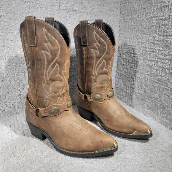 Masterson RB918 Men's Size 9 EW Brown Distressed Leather Harness Western Boots